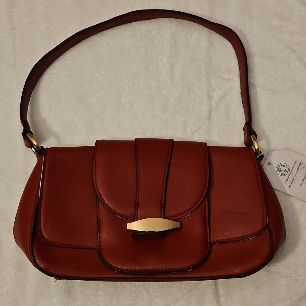 Time And Tru Brown Shoulder Bag Gold-Tone Hardware Lined Inner‎ Pocket